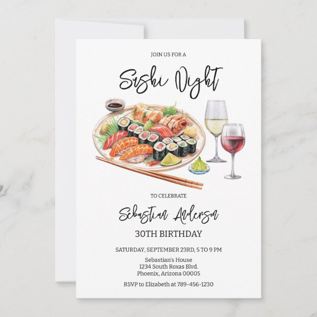 Sushi Night Birthday Invitation Inbjudningar (Framsida)