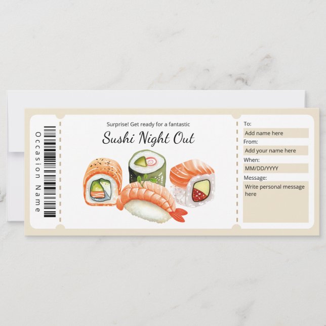 Sushi night out Gift Certificate for Sushi Älskare Inbjudningar (Framsida)