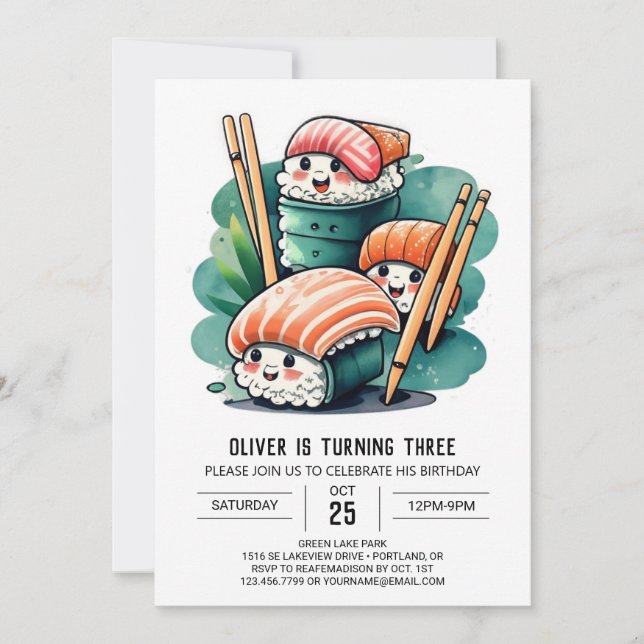 Sushi Night Printable Birthday Inbjudningar (Framsida)