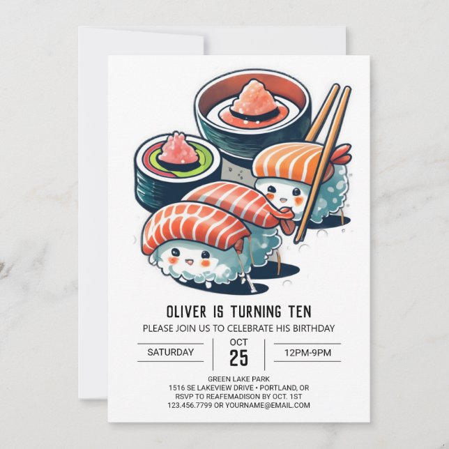 Sushi Night Printable Children Birthday Inbjudningar (Framsida)