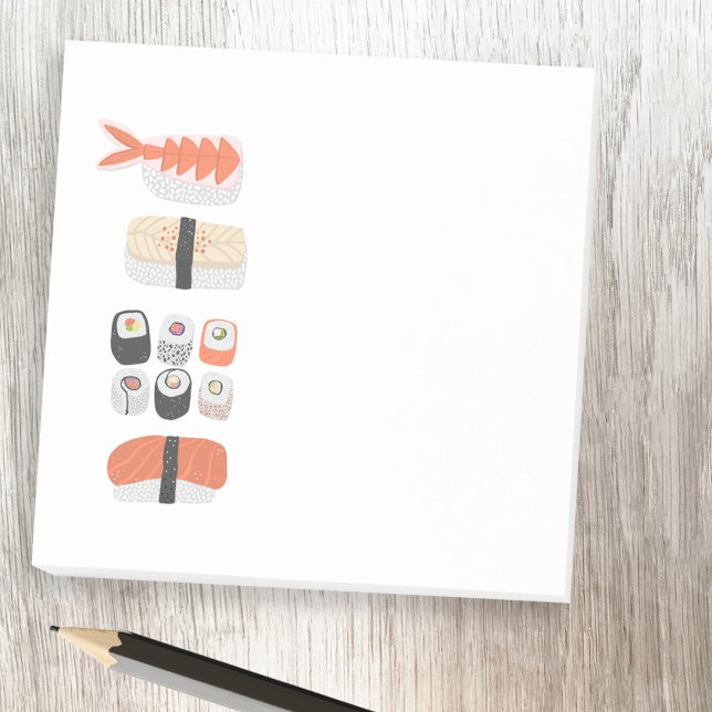Sushi Nigiri Maki Roll Japansk Food Art Post-it Block (Fun Japanese sushi post it note)