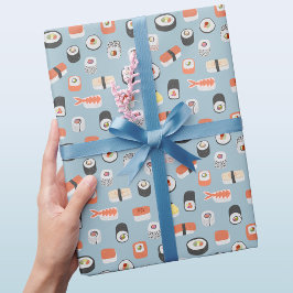 Sushi Nigiri Maki Roll Mönster Blue Presentpapper