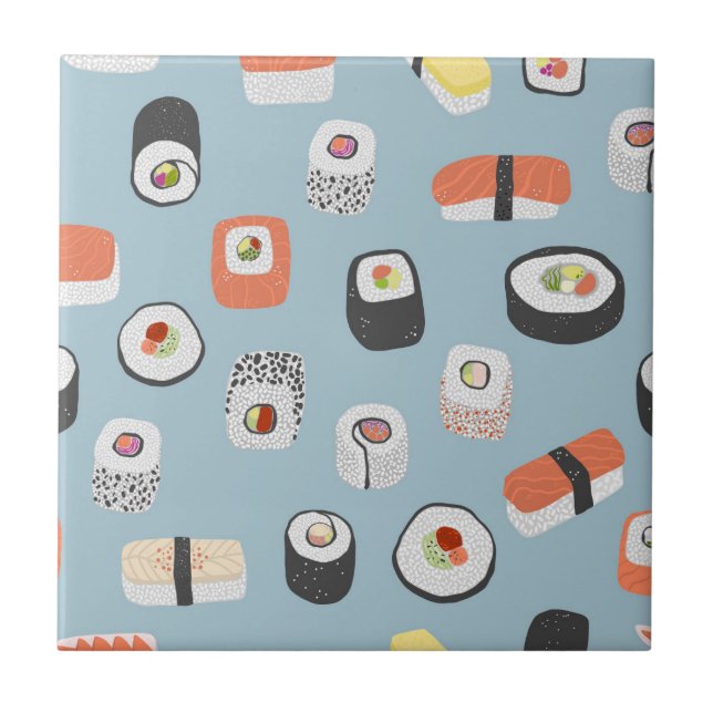 Sushi Nigiri Maki Roll Mönster Ceramic Tile Kakelplatta (Framsidan)