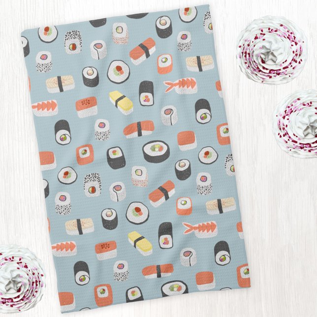 Sushi Nigiri Maki Roll Mönster Kökshandduk (Japanese Sushi pattern kitchen tea towel)