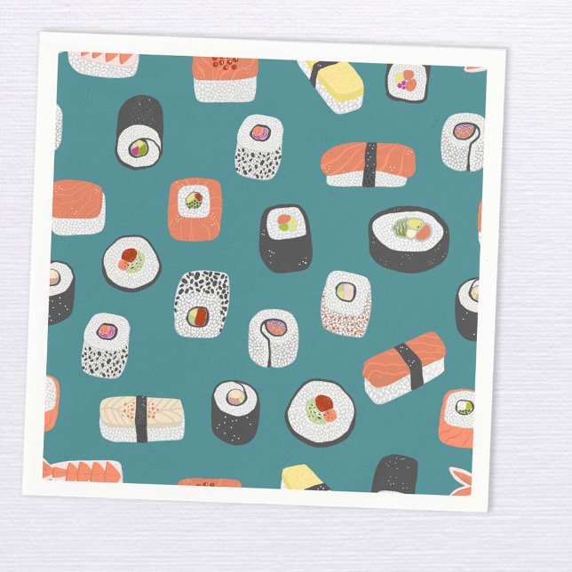 Sushi Nigiri Maki Roll Mönster Pappersservett (Japanese sushi themed paper napkins)