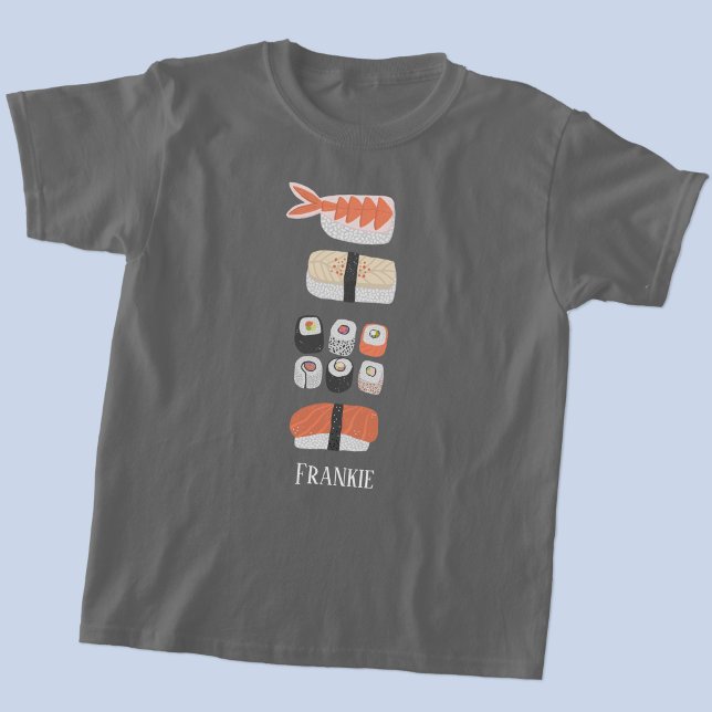 Sushi Nigiri Sashimi Maki Roll Namn T Shirt (Sushi Japanese food art double side print personalized name t-shirt for foodies)