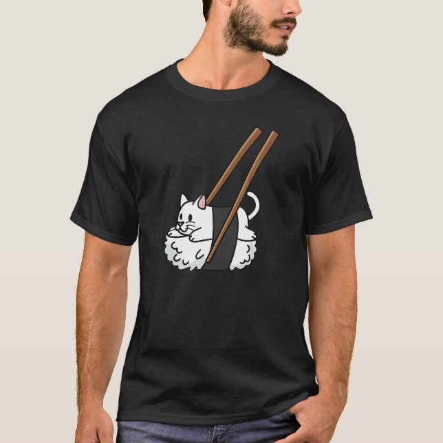 Sushi Nigiri Vit Katt Husdjur T Shirt (Framsida)