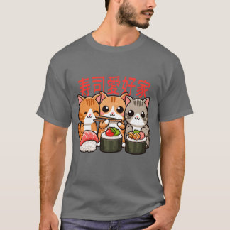 Sushi- och kattharretro t shirt