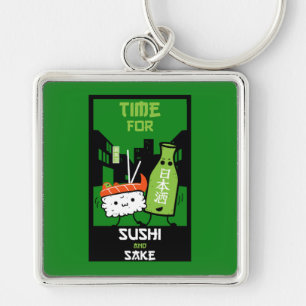 Sushi- och kummelfolier fyrkantig silverfärgad nyckelring