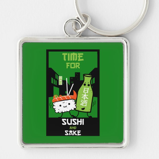 Sushi- och kummelfolier fyrkantig silverfärgad nyckelring (Framsidan)