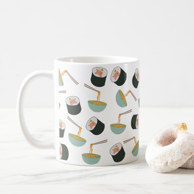 Sushi och Noodles Mönster Kaffemugg (Med munk)