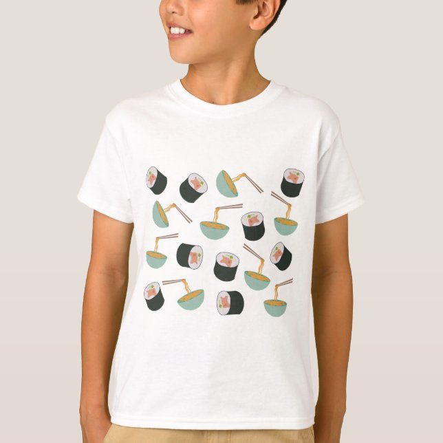 Sushi och Noodles Mönster T Shirt (Framsida)