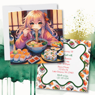 Sushi och Ramen Girl's Anime Födelsedagsfest Inbjudningar