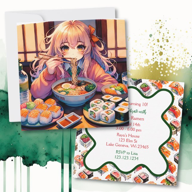 Sushi och Ramen Girl's Anime Födelsedagsfest Inbjudningar (Skapare uppladdad)