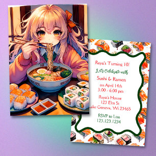 Sushi och Ramen Girl's Anime Födelsedagsfest Inbjudningar