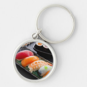 Sushi och rullar rund silverfärgad nyckelring