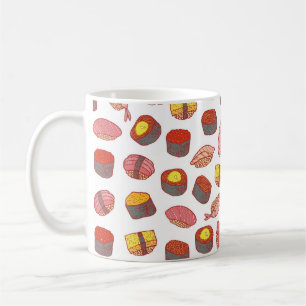 Sushi och rullar sömlösa mönster. Doodle teckna Kaffemugg