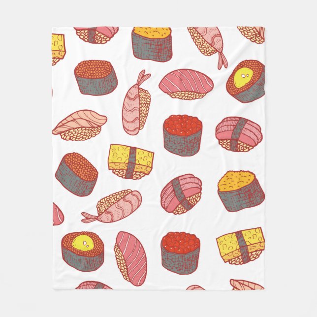 Sushi och rullar sömlösa mönster. Doodle tecknad c Fleecefilt (Framsidan)
