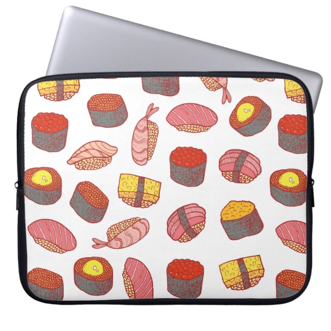 Sushi och rullar sömlösa mönster. Doodle tecknad c Laptop Fodral (Framsidan)