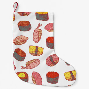 Sushi och rullar sömlösa mönster. Doodle tecknad c Liten Julstrumpa