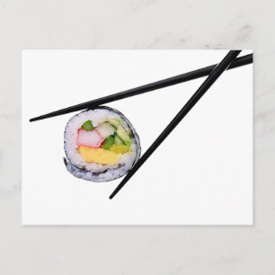 Sushi och svarta ätpinnar sushi, ätpinnar, ris vykort