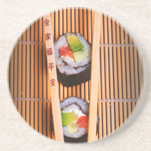 Sushi och träpinnar underlägg sandsten