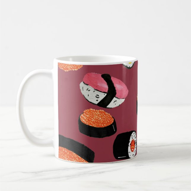 Sushi Onigiri Rolls: Sömlös illustration Kaffemugg (Vänster)