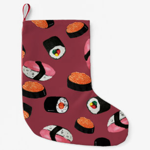 Sushi Onigiri Rolls: Sömlös illustration Liten Julstrumpa