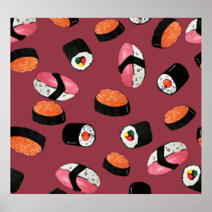 Sushi Onigiri Rolls: Sömlös illustration Poster