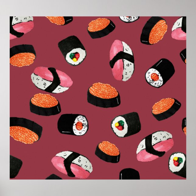 Sushi Onigiri Rolls: Sömlös illustration Poster (Framsidan)