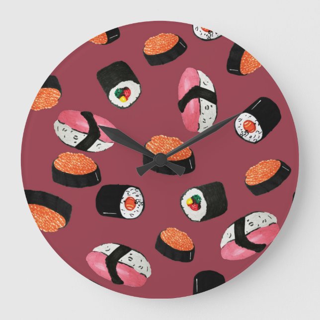 Sushi Onigiri Rolls: Sömlös illustration Stor Klocka (Framsida)