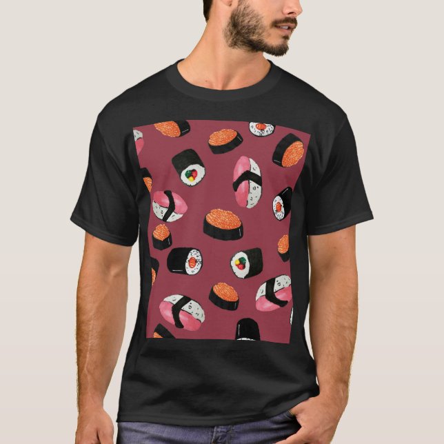 Sushi Onigiri Rolls: Sömlös illustration T Shirt (Framsida)