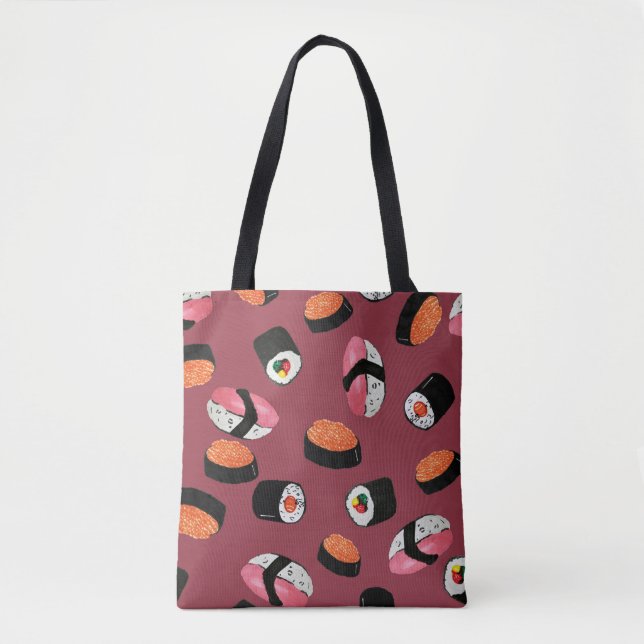 Sushi Onigiri Rolls: Sömlös illustration Tygkasse (Framsida)