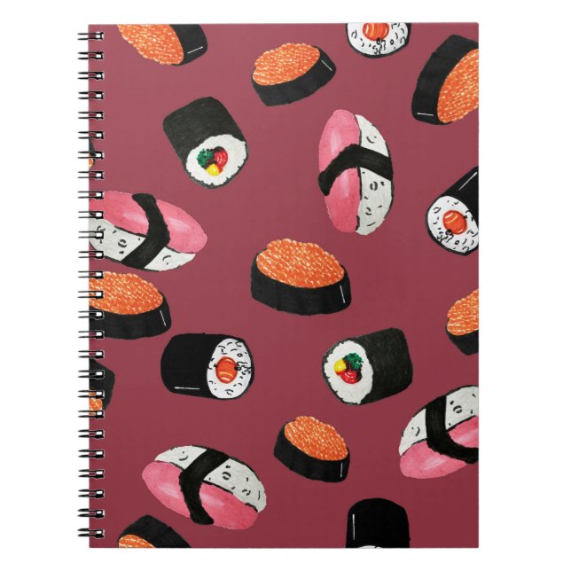 Sushi Onigiri Rullar: Sömlös Illustration Anteckningsbok (Framsidan)