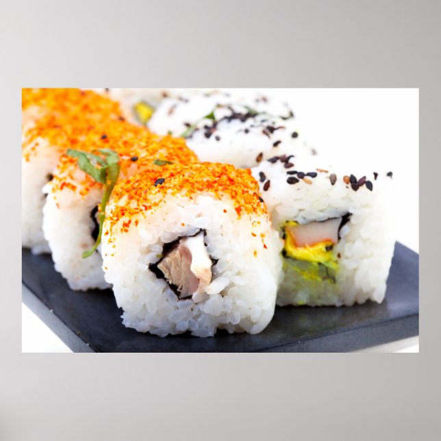 Sushi på en platta poster (Framsidan)