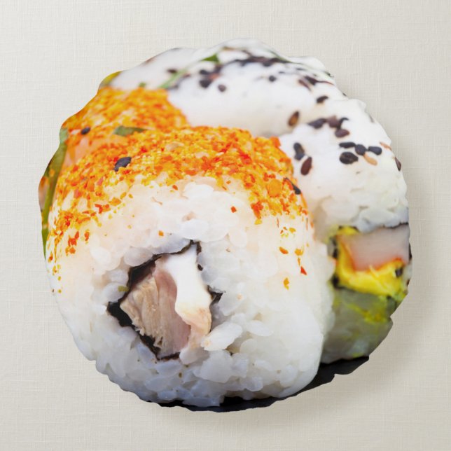 Sushi på en platta rund kudde (Baksidan)