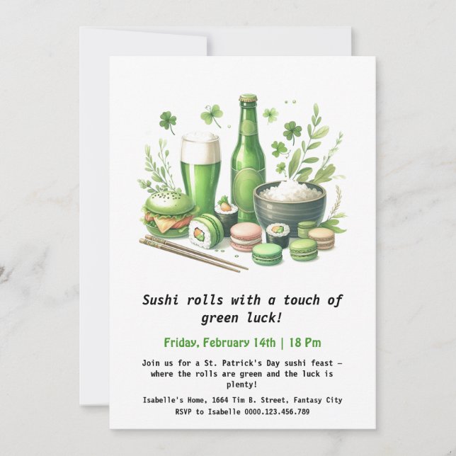 Sushi på St. Patricks dag – Rulla in i det gröna! Inbjudningar (Framsida)