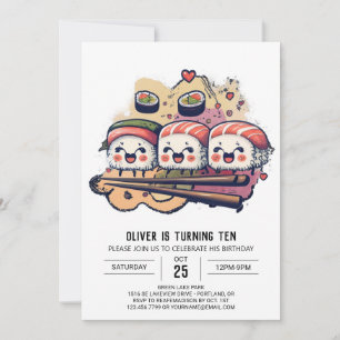 Sushi Party Editable Birthday Inbjudningar