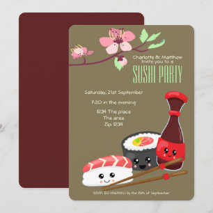Sushi Party Kawaii Personalize japanska Thmet Inbjudningar