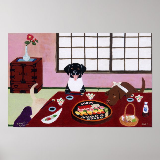 Sushi Party Labradors Artwork Poster (Framsidan)