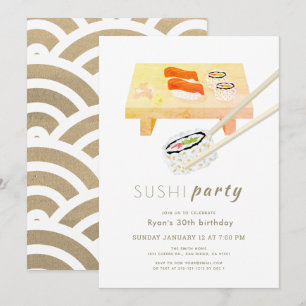 Sushi Party Modern White & Guld Birthday Inbjudningar