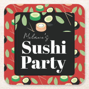 Sushi Party Rullar Födelsedagsnamn Underlägg Papper Kvadrat