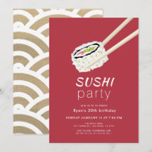 Sushi Party Simple Burgundy & Guld Birthday