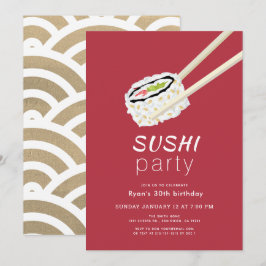 Sushi Party Simple Burgundy & Guld Birthday Inbjudningar