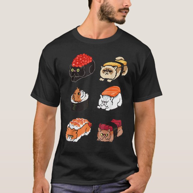 Sushi Persian Cat by Huebucket T Shirt (Framsida)