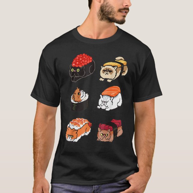 Sushi Persian Cat by Huebucket T Shirt (Framsida)