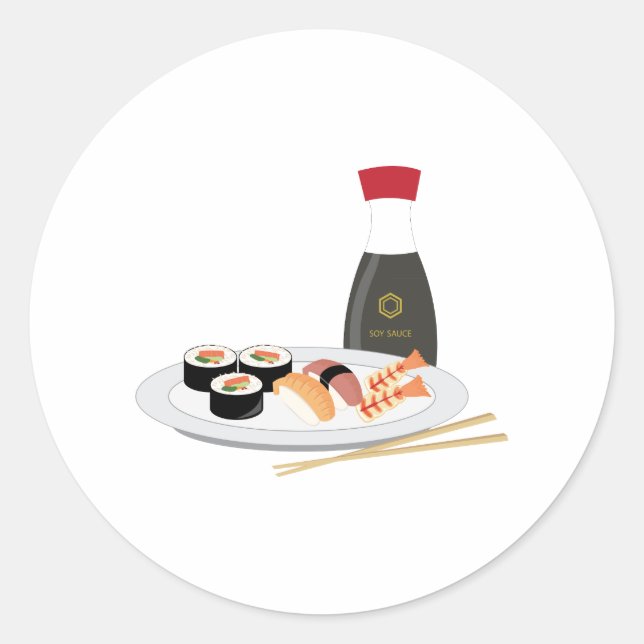 Sushi Plate Runt Klistermärke (Framsida)