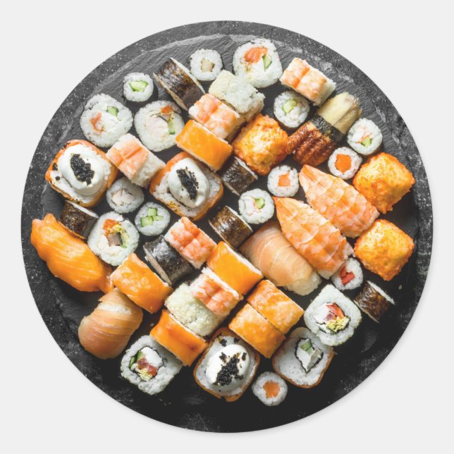 Sushi Platter Runt Klistermärke (Framsida)