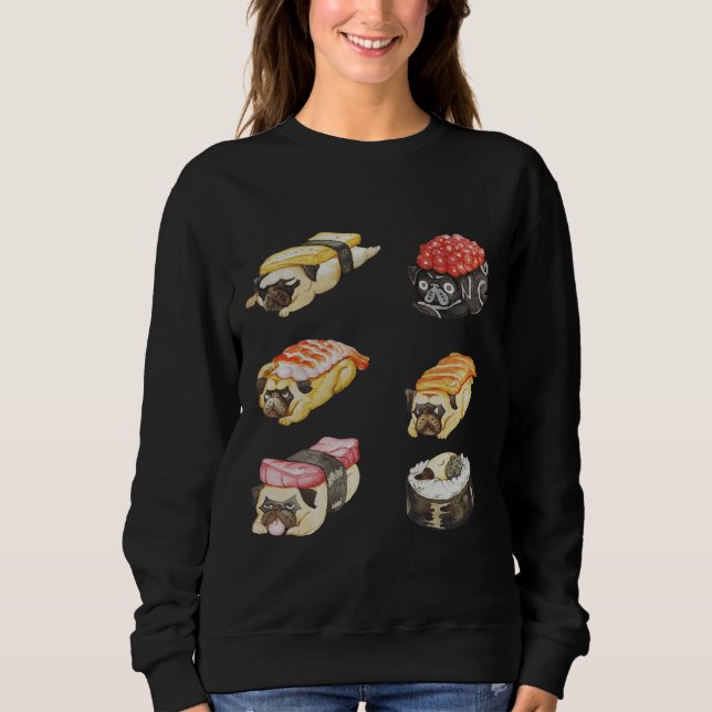 Sushi Pug Watercolor Classic T-Shirt 487 (Framsida)