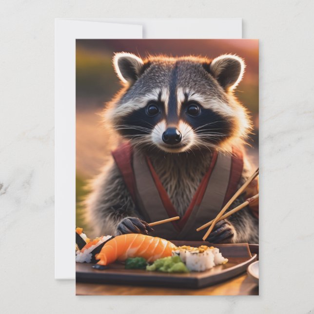 Sushi raccoon-inbjudan inbjudningar (Framsida)